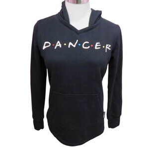 Sugar & Bruno Black Hoodie XS Dancer Print Long Sleeve Pullover With Kangaroo Po